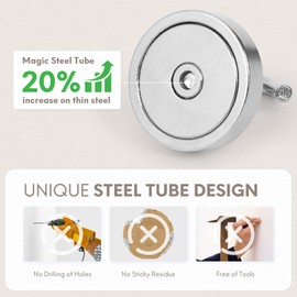 Neosmuk 120lb+ Extra Strong Magnet with Hook for Fridge,Heavy Duty Cruise Hook for Ceiling,Small Magnetic Holder for Van, Tool(Silver, Pack of 6)