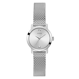 GUESS Ladies 25mm Watch - Silver Tone Bracelet Silver Tone Case Silver Dial