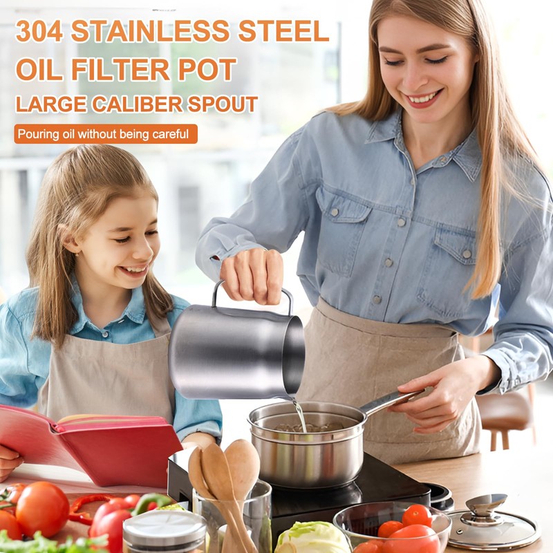 68oz Stainless Steel Oil Filter Pot, Multifunctional 2 in 1