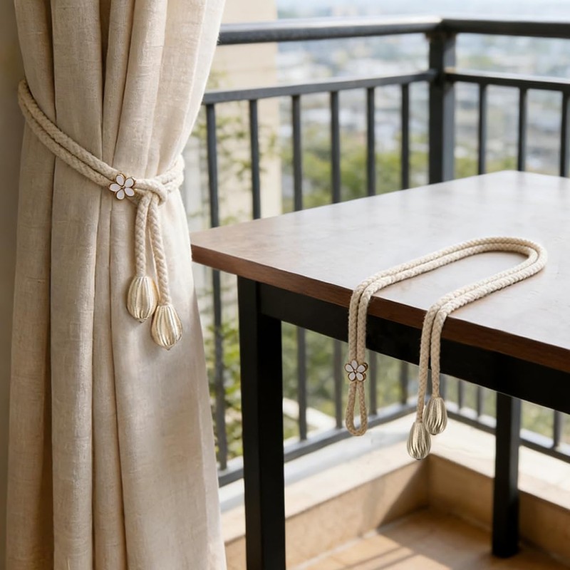 Curtain Tiebacks 4 Pcs Hand-Knitted Curtain Tie Backs Elegant Bohemian