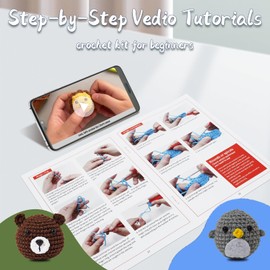 MENIBBLER 8Pcs Crochet Kits for Beginners, Animals Beginners Crochet Kit, Crochet Set Include Various Accessories with Instructions and Video Tutorials for Starters Adult Kids(8 Pcs)