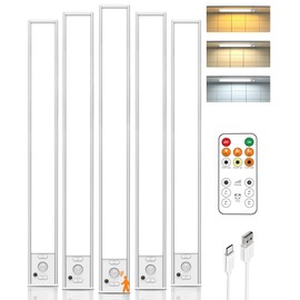 Under Cabinet Lights,80 LED Motion Sensor Light Indoor,4000mAh USB Rechargeable Closet Lights with Remote Control,3 Color Temps Wireless Under Counter Lights for Bedroom,Kitchen,Stairs,5 Pack