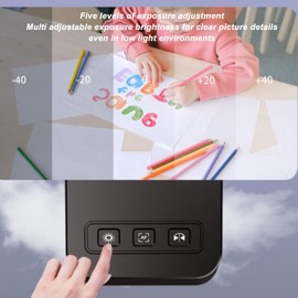 USB Document Camera and Webacam, 4K Ultra HD Foldable Webcam Visualizer for A3 Size, 30fps Auto Focus, 360° Rotation, Document Camera with LED Light for Remote Learning