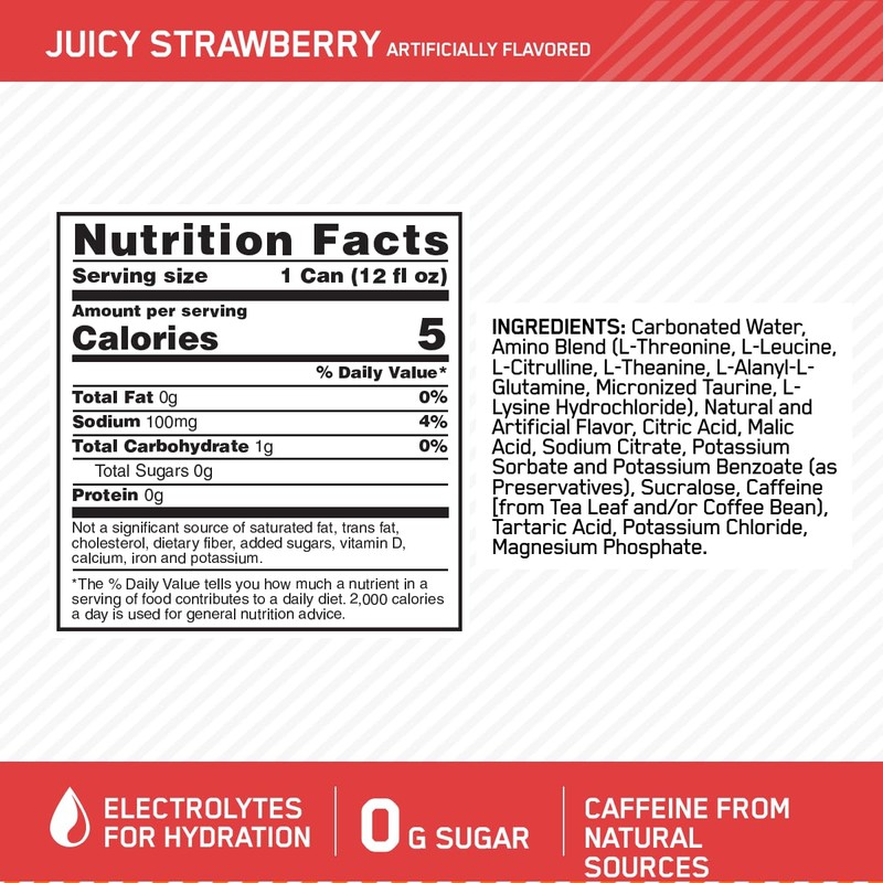 Optimum Nutrition Amino Energy Sparkling Hydration Drink, Electrolytes, Caffeine, Amino