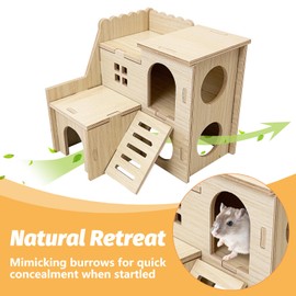 BNOSDM Wood Hamster House Dwarf Hamster Natrual Hideout with Ladder Gerbils Climbing Exploring Seesaw Toys Cage Accessories for Syrian Hamsters Mouse Mice