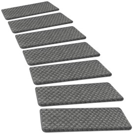 PURE ERA Bullnose Carpet Stair Treads Set Tape Free Non-Slip Indoor Stair Protectors Pet Friendly Rugs9.5" x 30"(14 Pieces,Grey Mini-Diamond Trellis)