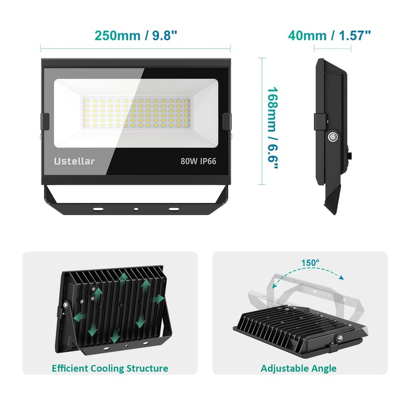 Ustellar 3 Pack 80W LED Flood Lights Outdoor Bright 800W