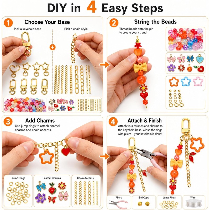Metacipher 480 Pcs Keychain Making Kit with Alphabet Beads, Charms