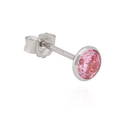 NKlaus Single Goblet Stud Earrings 925 Silver Tarnish-Resistant 5 mm Zirconia Rose Earring 11217, Silver, Cubic Zirconia