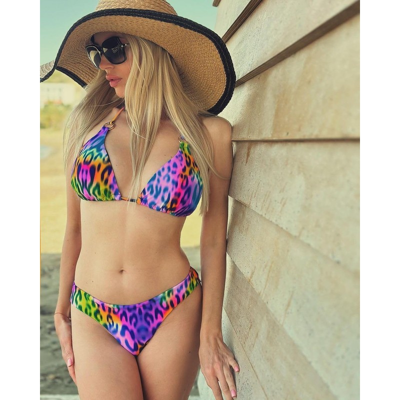 RELLECIGA Women's Swimwear Bikini Top Triangle Top, neon leopard