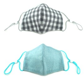 Jewelry Shop M msk-sm-gr-m Children's Mask, Set of 2, Filter Pocket, Adjuster, Checked, Gray, Plain, Denim, Children, Junior, 3D, Washable Mask, Fashionable, Fabric, 100% Cotton, Gray Checked, Denim