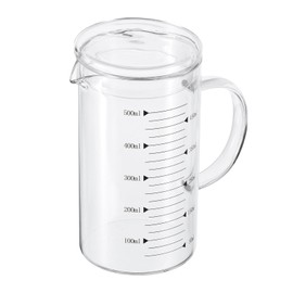 PATIKIL 500ml Glass Measuring Cup, 3.3 Borosilicate Glass Graduated Black Printed Scale Liquid Measure Cups Beaker with Glass Lid and V-Shaped Spout for Kitchen