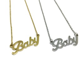 Gifts From The Crypt Cute Font Baby Necklace | Gold Silver Stainless Steel Angel Babygirl Name Word Pendant Chain Womens Girls Locket (Silver)