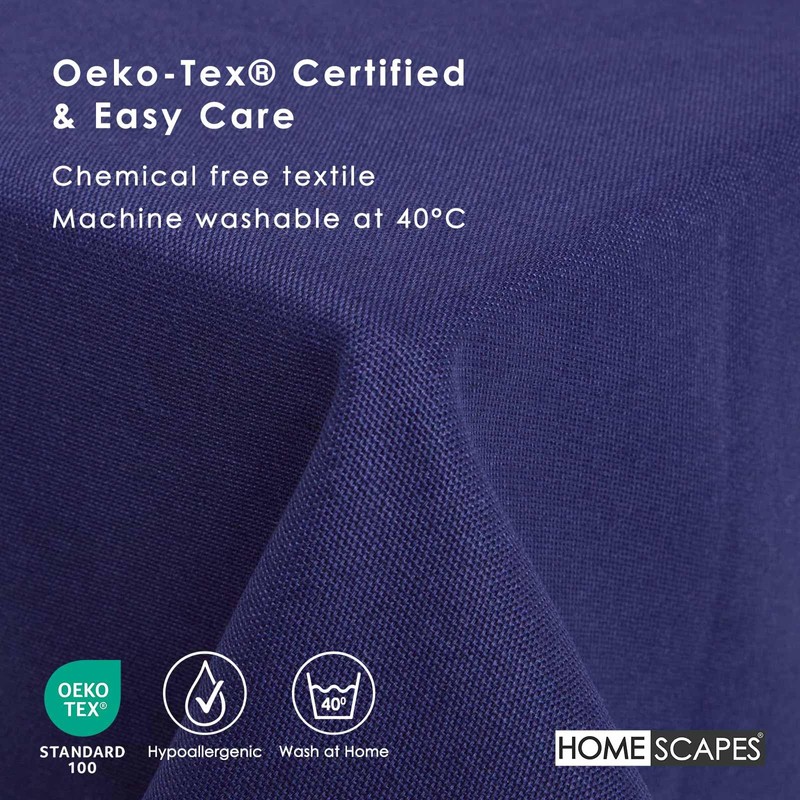 HOMESCAPES Blue Table Cloth, Plain Cotton Tablecloth, Square, Handcrafted &