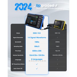 2 in 1 Oscilloscope Handheld, WapoRich DSO153 Digital Signal Generator Oscilloscope with 1 MHz, 5 MSa/s, 14 Signal Waveforms, Online Update - Pocket Size Mini Portable Oscilloscope