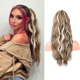 Flufymooz Ponytail Extension, 56 cm Ponytail with Drawstring Hair Extensions, Curly Ponytail Synthetic Hairpiece for Women (Copper Red)