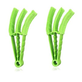 2Pcs Wet Dry Venetian Window Blind Cleaner Microfiber Brush 3 Pronged Washable Duster (Green)