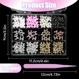 3D Bow Nail Charm and Gems, 60 Pcs Silver Gold Alloy Bowknot Nail Gems, 4 Colors Bows Acrylic Nail Art Charms Glitter Nail Gems Charms for Nail Art DIY Decoration Accessories Crafts