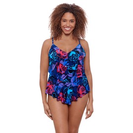 Aqua Green Women's Standard Triple Tier Tankini Top, Rose Grows