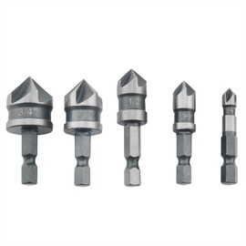 CHENJIN 5PCS 82 Degree Hexagonal Shank Chamfering Machine Submerged Drill Bit Set Chamfering Machine High Speed Steel 5-Flute Drill Bits For Metal Wood Plastic Woodworking