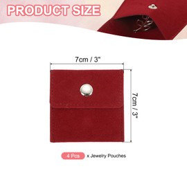 PATIKIL 3x3 Inch Jewelry Pouch, 4 Pack Velvet Pouches Snap Button Portable Storage Bag for Earrings Bracelets Necklaces Rings Watch, Red