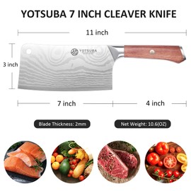 YOTSUBA 7 Inch Cleaver Knife, Ultra Sharp High Carbon Steel Vegetable Meat Cleaver with Ergonomic Rosewood Handle, Professional Butcher Knives for for Home Kitchen and Restaurant with Gift Box