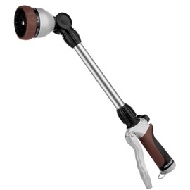 RESTMO Metal Watering Wand, Heavy Duty Garden Hose Wand with 180° Swivel Ratcheting Head, 16'' Hose Nozzle Sprayer with 7 Spray Patterns and Flow Control, for Water Hanging Baskets and Shrubs, Brown