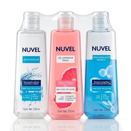 Nuvel Pack 3 en 1 Rutina de Limpieza Facial Total | Incluye Agua Micelar, Desmaquillante Bifásico y Gel Limpiador Facial con Extracto de Toronja | Cui