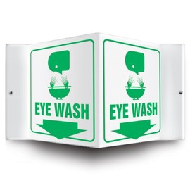 ACCUFORM Signs PSP601 Projection Sign 3D, Legend "Eye WASH (Arrow Down)" with Graphic, 6-Inch x 5-Inch Panel, 0.10-Inch Thick High-Impact Plastic, Pre-Drilled Mounting Holes, Green on White