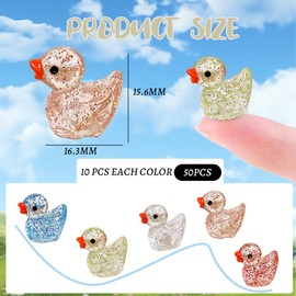 CATOR 50 Pcs Mini Ducks, Mini Ducks, 5 Colours, Glitter Resin, Small Plastic Ducks, Sparkling Small Ducks for Aquarium, Dollhouse, Fairy Garden, Landscape Decoration