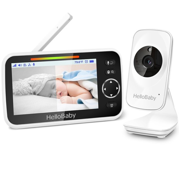 HelloBaby Sleepie Baby Video Monitor with Camera and Audio, 12.7 cm (5 Inch) LCD Colour Screen Infrared Night Vision Camera Vox Mode Temperature Display