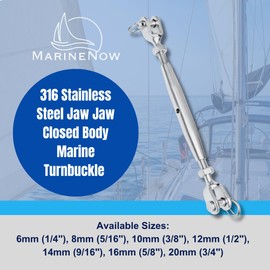 MarineNow Jaw Jaw Closed Body Marine Turnbuckle 316 Stainless Steel Pick Size and Pack Quantity (14mm, 01-Pack)
