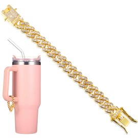 Batiyeer Diamond Charm Accessories for Cup, Handle Charm for Tumblers, Water Cup Handle Rhinestone Chain for Valentine's Day Bling Gift(Gold)