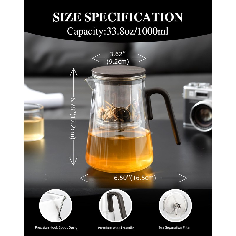 ZENS Magnetic Tea Pot, Large Enchanted Glass Teapot with Infuser