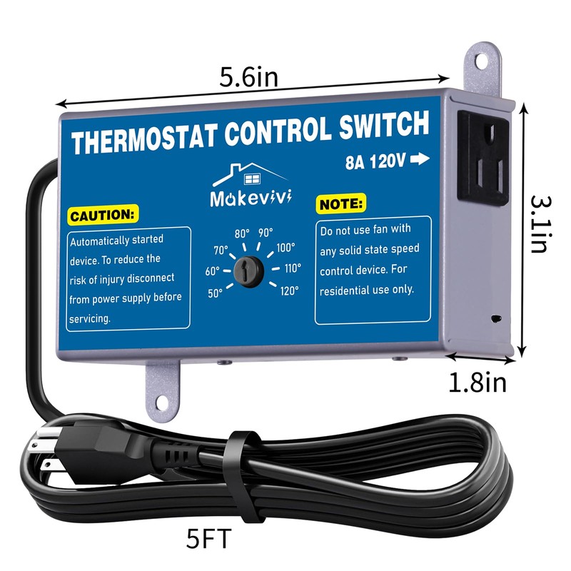 Makevivi Attic Fan Thermostat Control, Plug & Play Socket Design,