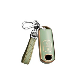 ontto Car Key Case with Key Fob Suitable for Mazda 2 3 5 6 Demio CX-3 CX-4 CX-5 CX-7 CX-9 MX-5 Atenza Axela Remote Control Cover TPU Protective Case Key Case 2 Buttons Green