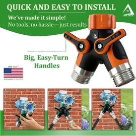 Hose Splitter 2 Way, Heavy Duty Metal Connector, Two Way Garden Hose Splitter, High Flow Spigot Faucet Bib Adapter, Solid Double Y Shut Off Valve for Outdoor Gardening Hoses, Orange