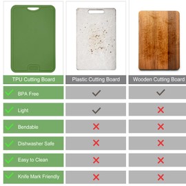 Gintan Flexible TPU Cutting Board with Knife and Juice Groove, BPA Free Flexible Chopping Boards for Kitchen Dishwasher Safe Easy Grip Handle（Dark Green）
