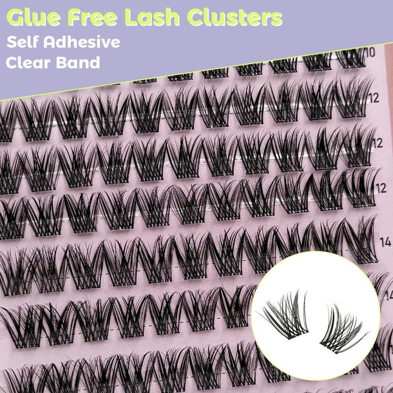 MIKIWI Self Adhesive Eyelashes, 10-16mm Pre Glued Eyelashes Clusters No