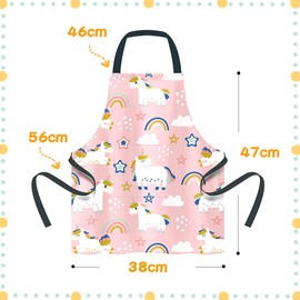 FUKPO Children's Cooking Apron, Adjustable Children's Apron, Girls Boys Kitchen Apron Baking Apron with Pockets, Washable Apron Children 3 Years 4 Years 5 Years Painting Crafts School Garden, pink