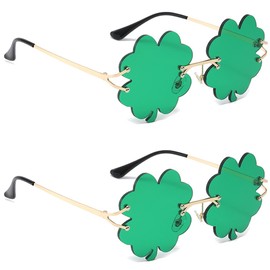 ayigu 2 Pairs St. Patricks Day Shamrock Sunglasses Irish Green Four Leaf Clover Glasses Leprechaun Costume Accessories Eyewear