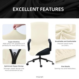 DIVA EN CAMINO DEC Office Chair Cover with Durable Zipper - Stretchable Universal Computer Chair Covering - Smooth Soft Polyester Slipcovers for Rotating Boss Chair, Desk Chair, High Back Chair