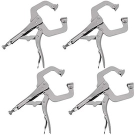 FAATCOI 4 Pack 11 Inch C Clamp Locking Pliers, Heavy Duty Vice Grips C Clamps with Swivel Pads, Welding Locking C Clamp, Adjustable Nickel Plated C Pliers for Woodworking
