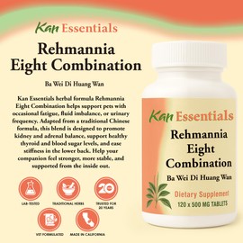 Kan Herb Company Rehmannia Eight Combination – Traditional Chinese Herbal Blend for Dogs & Cats to Support Kidney Health, Vitality, & Hormonal Balance, Herbal Supplement Tablets for Pets, 120 Tablets