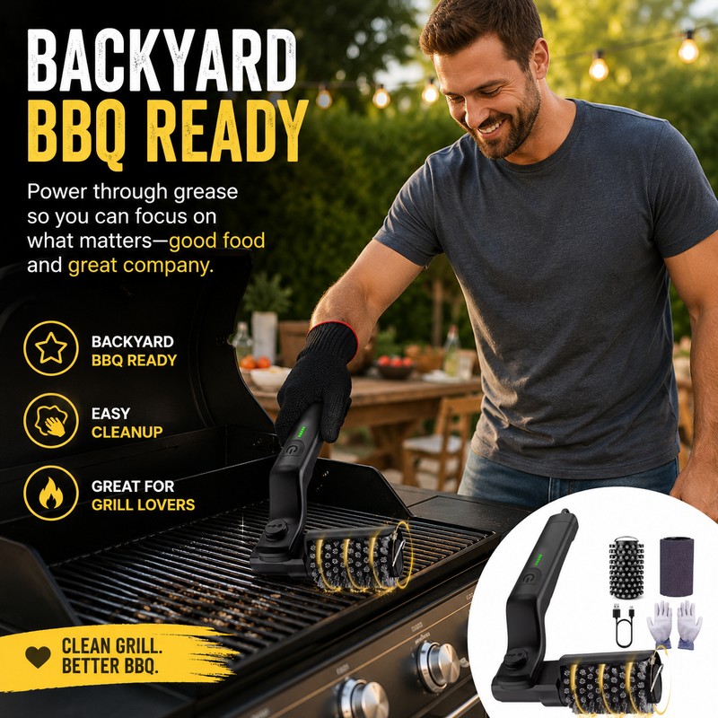 Electric BBQ Grill Brush for Outdoor Cleaning – 3-Speed Rechargeable