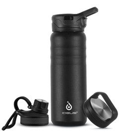 IDEUS Vacuum Insulated Water Bottle, 24 oz (710 ml) Stainless Steel Double Wall Bottle Metal Sports Canteen with Leak-Proof Screw Cap (Black)
