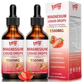 2 Pack Magnesium Glycinate Liquid Drops, 1500mg Magnesium Liquid Supplement with Vitamin B6, D3, L - Theanine, Omega3,Support Night, Muscle, Bone, Moo