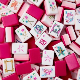 Wholesale  New Glitterville Custom Travel Mahjong Set 160 Engraved 4 Layer Acrylic Pink Luxury American Mahjong TilesSize: 1.24inch * 0.9inch * 0.63inch, Color: Navy Blue Gatsby