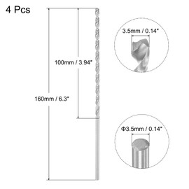 sourcing map 3.5mm Twist Drill Bits, High-Speed Steel Straight Shank Extra Long Drill Bit 160mm Length for Wood Plastic Aluminum, 4pcs