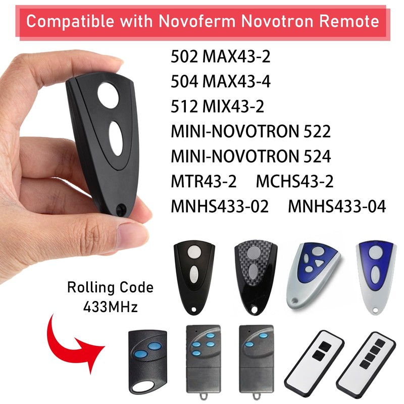 pepape 433.92MHz Garage Opener Remote Control Replacement for Novoferm Novotron